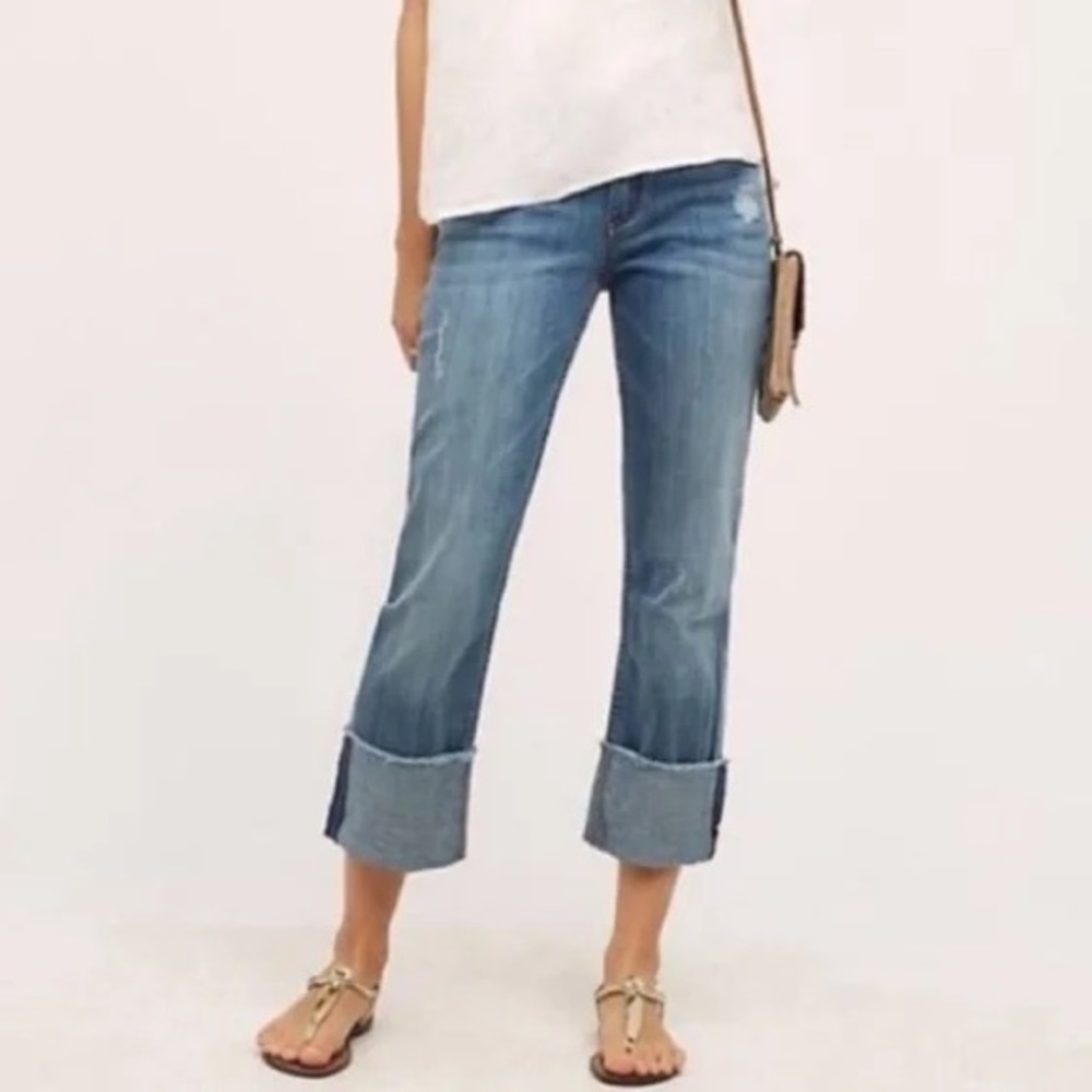 ANTHROPOLOGIE PILCRO AND THE LETTERPRESS Hyphen Cuffed Raw Hem Jeans